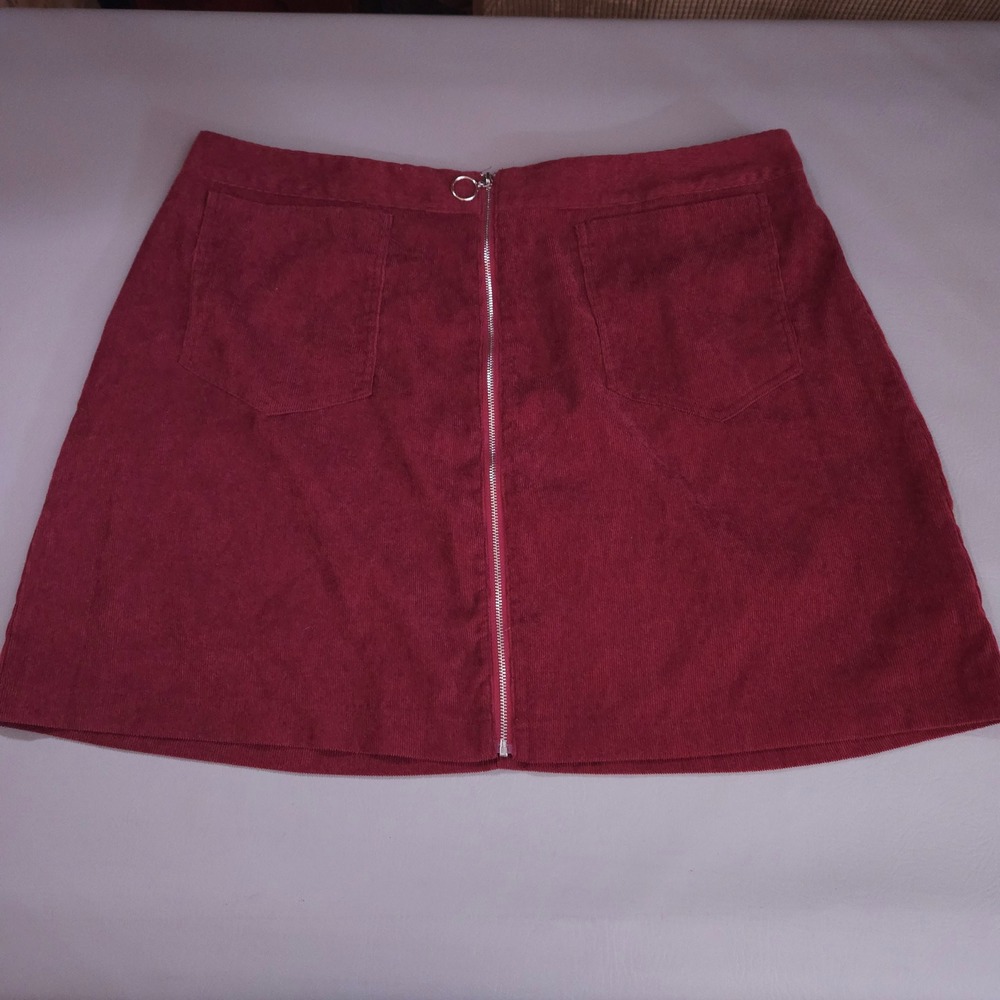 Shein Curve Burgundy Corduroy Front Zip Mini Skirt Plus Size 2XL Wine